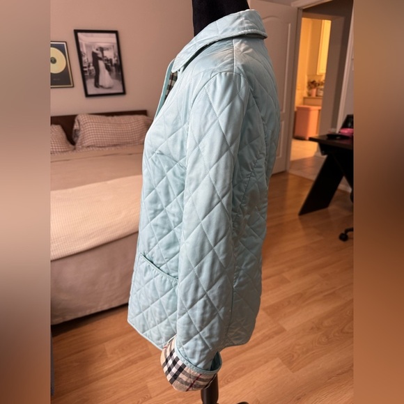 BURBERRY LONDON Quilted Mint Green Tiffany Blue Nova Check Lined Jacket Size XS - Picture 3 of 12